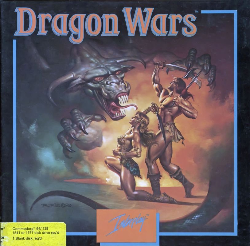 Capa do jogo 'Dragon Wars' no Commodore 64, lançado em 1989.