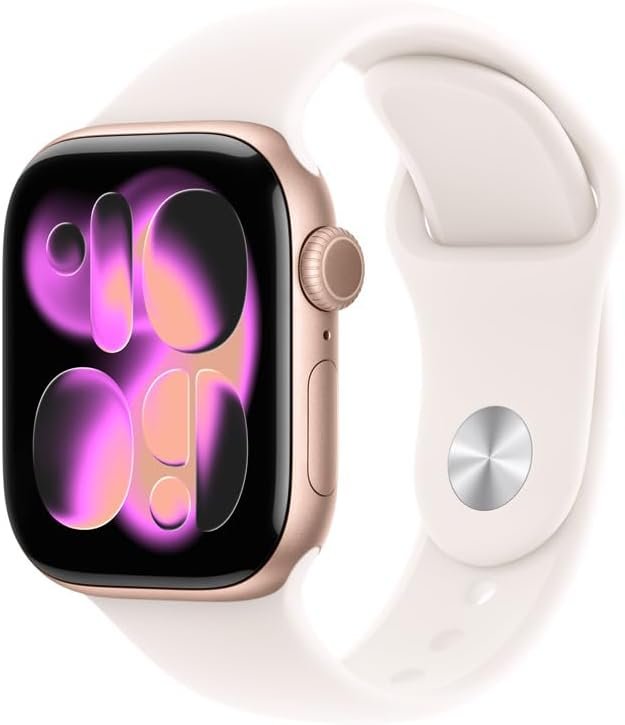 Apple Watch Series 11 GPS + Cellular, Caixa em alumínio rosa‑dourado de 42 mm com Bracelete desportiva rosa leve - P/M