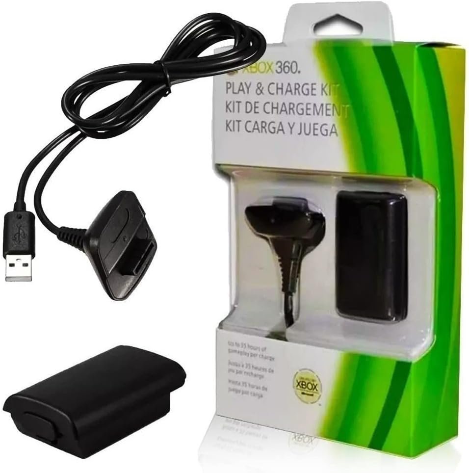 Bateria Para Controle Xbox 360 Com Cabo E Carregador Preto