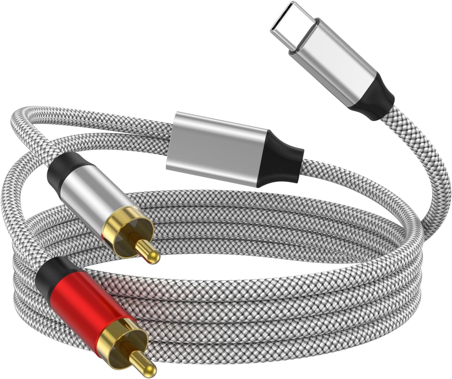 Cabo de áudio USB tipo C para 2 RCA, cabo RCA tipo C, 1,8 m, conector 2rca, linha de áudio USB-C para Xiaomi, LG, amplificador de home theater, DVD, alto-falante de TV