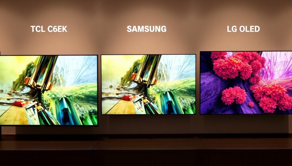 Comparação visual entre a Smart TV TCL 75 Polegadas e concorrentes Comparação visual entre a Smart TV TCL 75 Polegadas e concorrentes