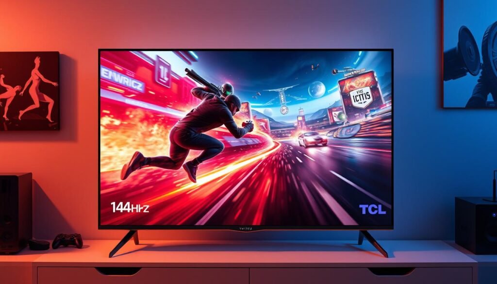 Smart TV TCL 75 Polegadas em modo de jogo mostrando gráficos de alta qualidade Smart TV TCL 75 Polegadas em modo de jogo mostrando gráficos de alta qualidade
