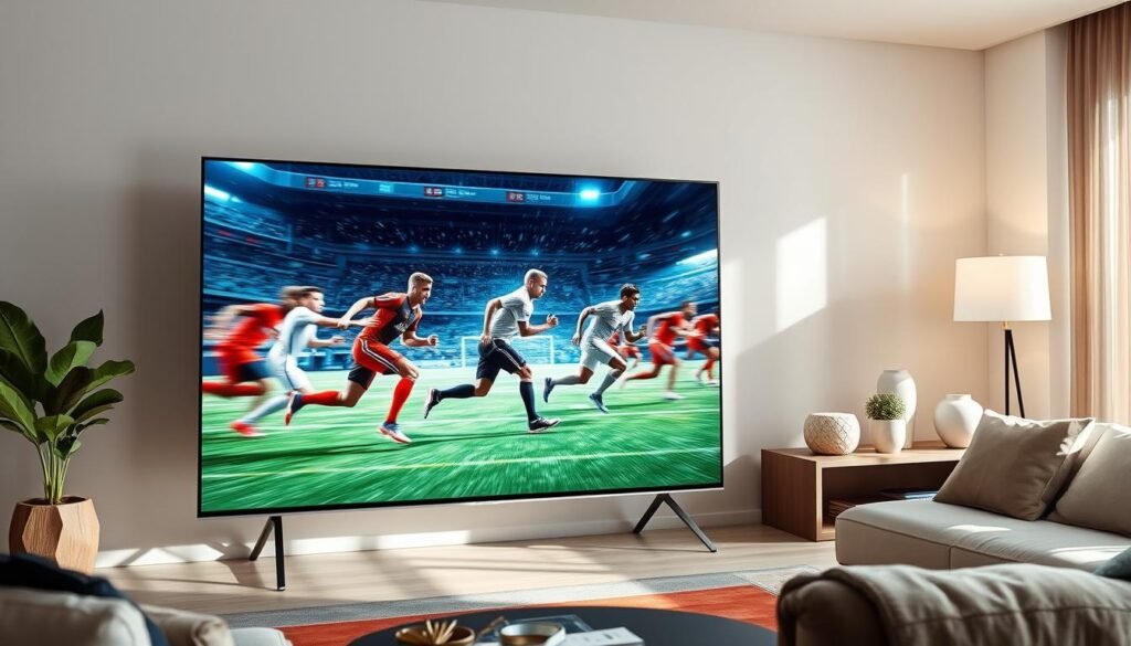 Smart TV TCL 75 Polegadas exibindo evento esportivo com clareza de movimento Smart TV TCL 75 Polegadas exibindo evento esportivo com clareza de movimento