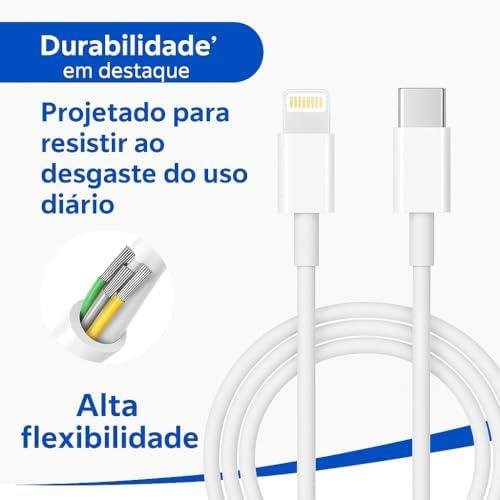         Kit Carregador Turbo Premium® com Cabo Tipo C USB-C Compatível iPhone X XR SE 11 12 13 14 iOS Carga Rápida Turbo Reforçado Seguro Parede Viagem Durável Potente Portátil Estável Eficiente       